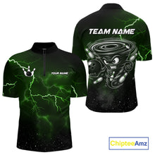 Load image into Gallery viewer, Personalized Thunder Lightning Tornado Funny Bowling Shirt For Men, Bowling Team Jersey |Green TDM5395