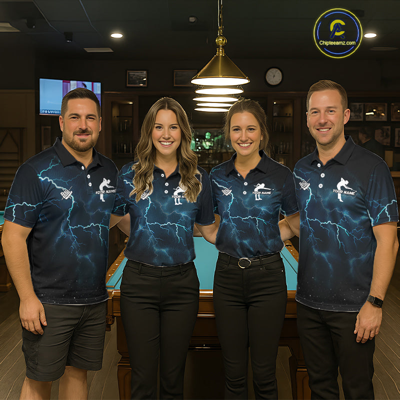 Blue Funny Tornado 8 Ball Pool Billiard Shirt For Women Custom Thunder Lightning Billiard Team Jersey TDM5396