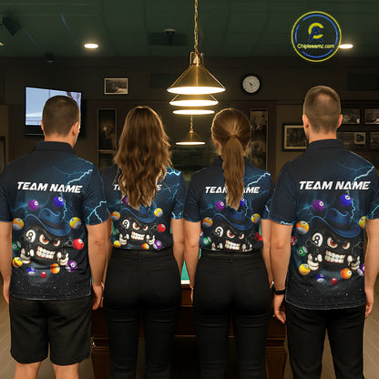 Blue Funny 8 Ball Pool Billiard Shirt For Men Custom Thunder Lightning Billiard Team Jersey TDM5397