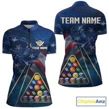 Load image into Gallery viewer, American Flag Blue Galaxy Billiard Shirt For Women Custom 8 Ball Pool Team Jersey Polo &amp; 1/4 Zip TDM5885
