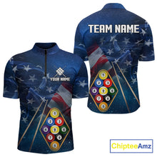 Load image into Gallery viewer, American Flag Blue Galaxy Billiard Shirt For Men Custom 9 Ball Pool Team Jersey Polo &amp; 1/4 Zip TDM5886