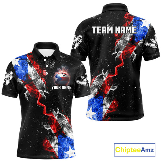Personalize Puerto Rico Flag Smoke Bowling Shirt For Men Custom Patriotic Bowling Team Jersey TDM6022