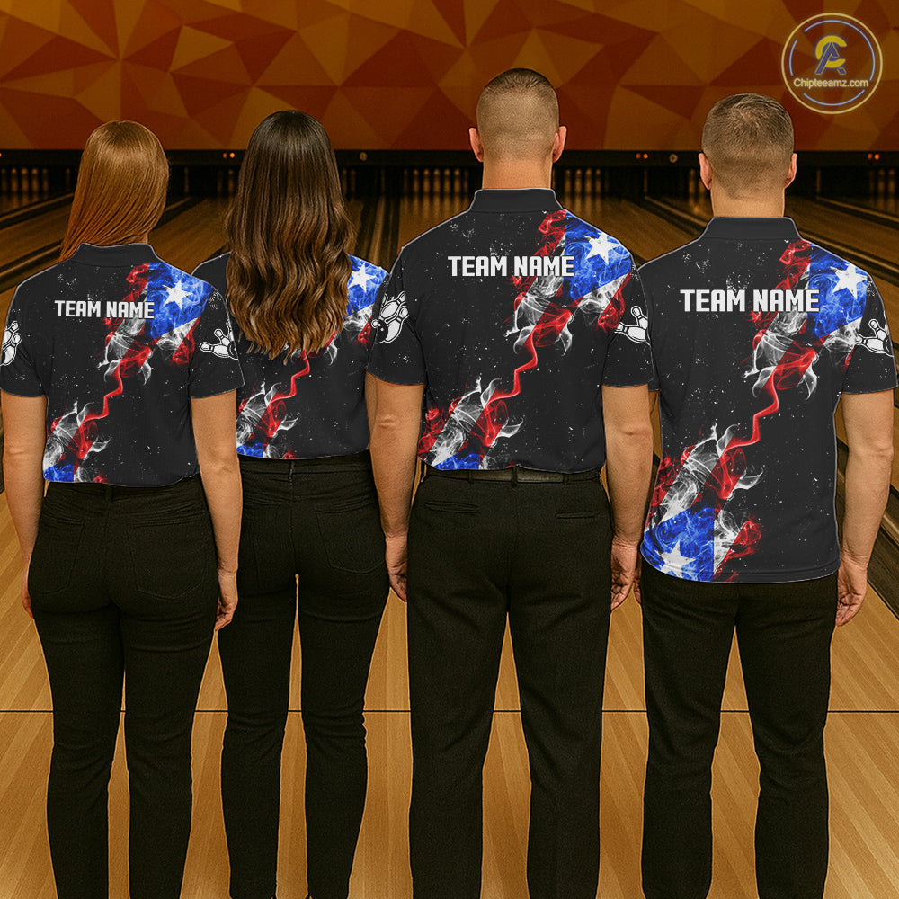 Personalize Puerto Rico Flag Smoke Bowling Shirt For Women Custom Patriotic Bowling Team Jersey TDM6022