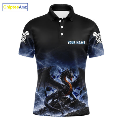 Lightning Dragon Darts Shirt With Pocket Option For Men, Dart Jersey |Blue TDM6029