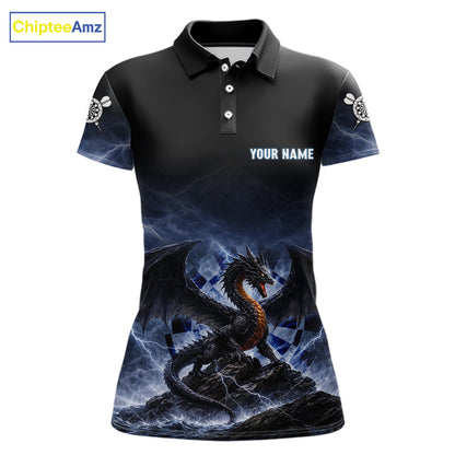 Lightning Dragon Darts Shirt With Pocket Option For Women, Dart Jersey |Blue TDM6029