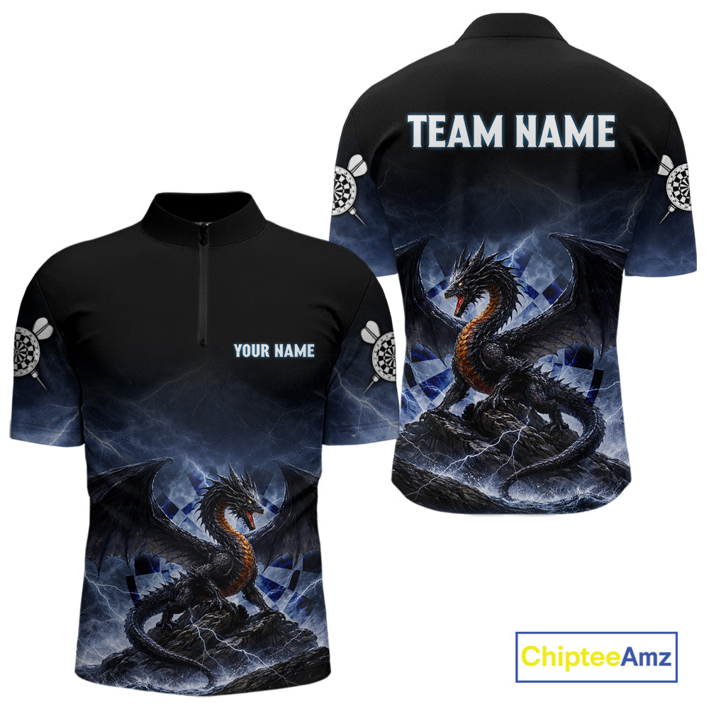 Lightning Dragon Darts Shirt With Pocket Option For Men, Dart Jersey |Blue TDM6029