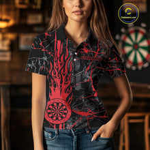 Load image into Gallery viewer, Red Grunge Dart Jerseys For Women, Fire Flame Dart Board Custom Name Dragon Darts League Shirts TDM3857