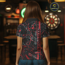 Load image into Gallery viewer, Red Grunge Dart Jerseys For Women, Fire Flame Dart Board Custom Name Dragon Darts League Shirts TDM3857