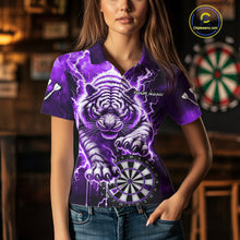 Load image into Gallery viewer, Personalized Thunder Lightning Tiger Dart Shirts For Women Custom 3D Dart League Team Jersey|Purple TDM3860