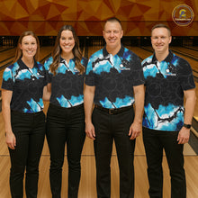 Load image into Gallery viewer, Bowling team wearing matching dreamy blue bowling jerseys during league matches front view.