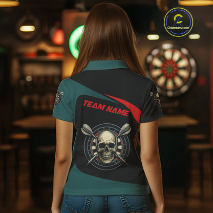 Grunge Skull And Dartboard Custom Polo Darts Shirt For Women - Darts Team Jersey NYN0700