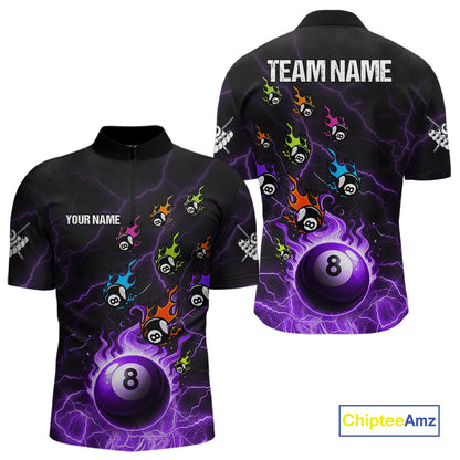 Personalized Funny Colorful Flame 8 Ball Billiard Shirt For Men Custom Pool Team Jersey |Purple TDM4968