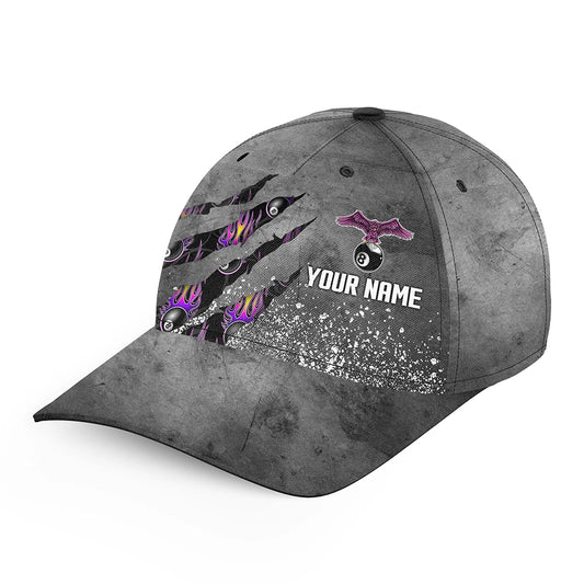 Custom Ball 8 Grey Grunge Billiard Caps Hats, Personalized Name Billiard Baseball Caps For Player TDM0703