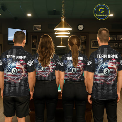 Custom US Flag Smoke 8 Ball Pool Billiard Shirt For Women, 3D Patriotic Billiard Team Jersey TDM5692