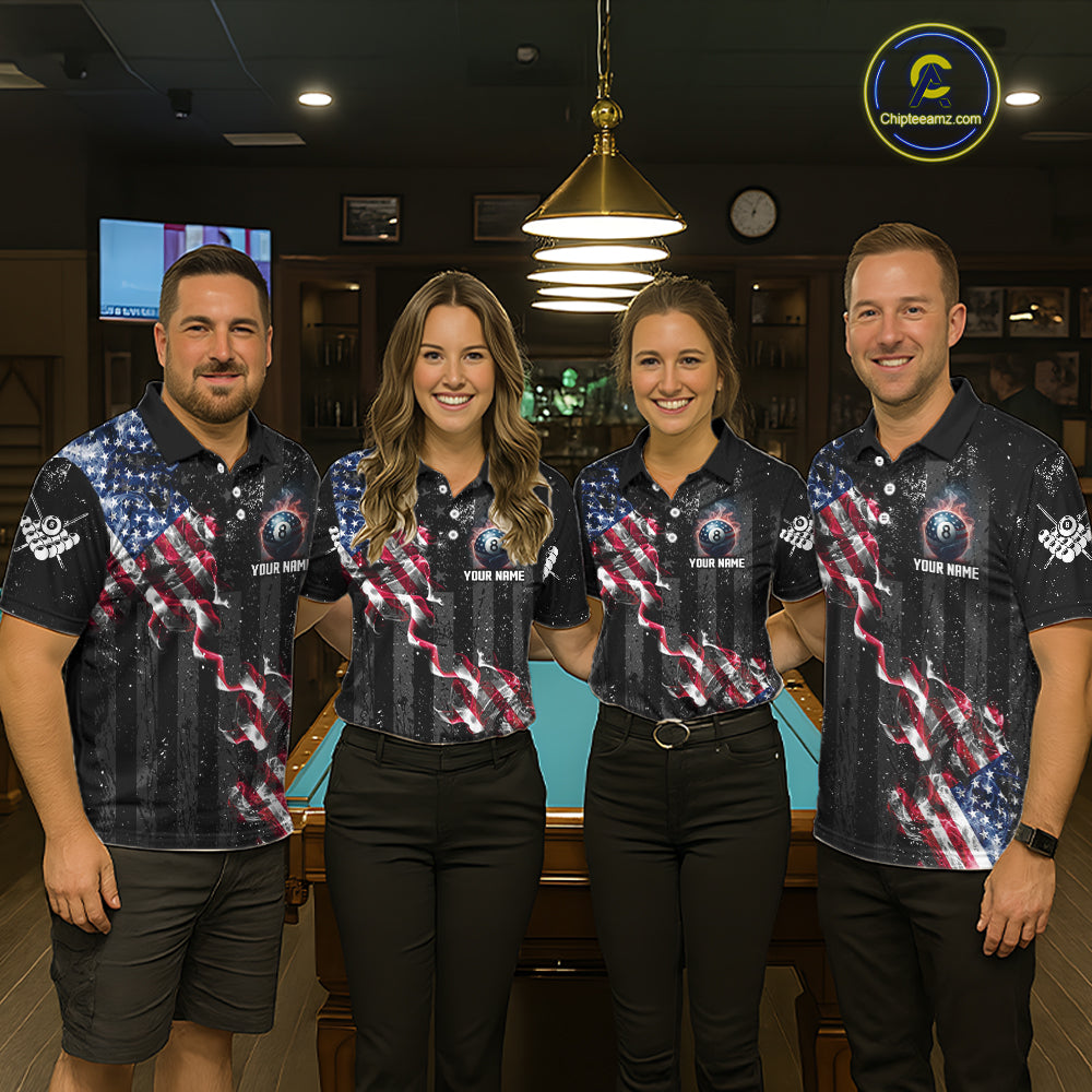 Custom US Flag Smoke 8 Ball Pool Billiard Shirt For Women, 3D Patriotic Billiard Team Jersey TDM5692