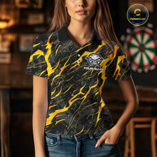 Load image into Gallery viewer, Black Yellow Skull Lightning Splash Darts Shirt For Women Custom Darts Jersey Team Polo &amp; 1/4 Zip TDM5893