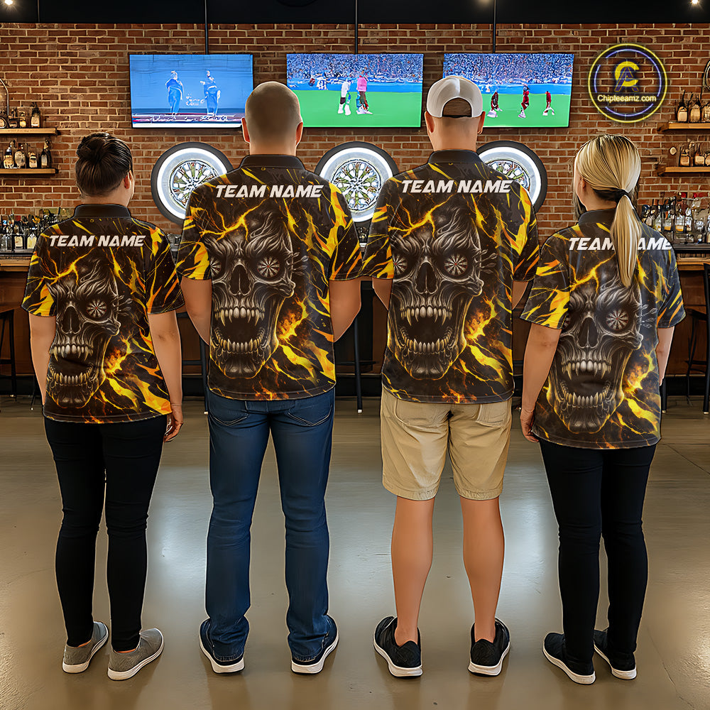 Black Yellow Skull Lightning Splash Darts Shirt For Men Custom Darts Jersey Team Polo & 1/4 Zip TDM5893