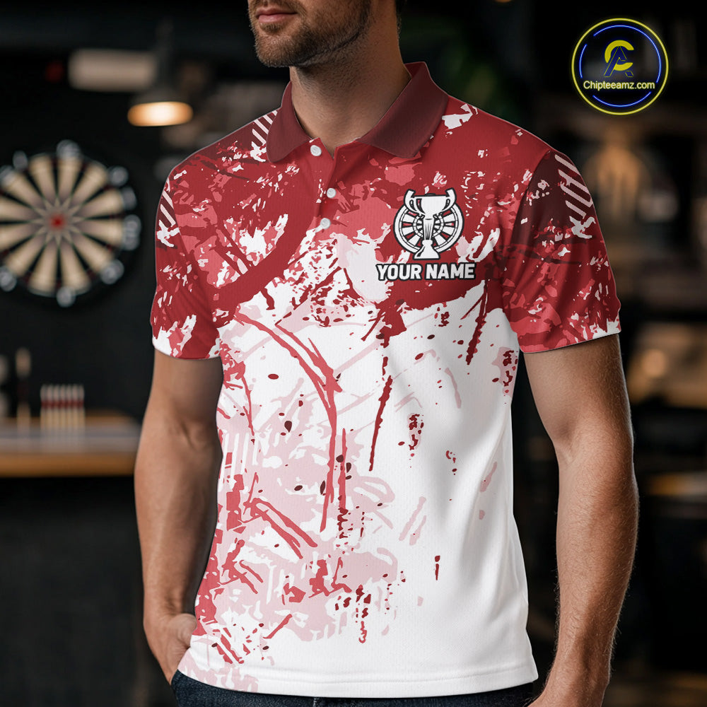Personalized Red Grunge Darts Jerseys For Men Custom Darts Team Shirts Polo & Quarter Zip TDM5894