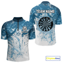 Load image into Gallery viewer, Personalized Blue Grunge Darts Jerseys For Men Custom Darts Team Shirts Polo &amp; Quarter Zip TDM5895