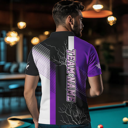 Personalized Black Purple Billiard Polo & 1/4 Zip For Men Custom 8 Ball Pool Billiard Team Jersey TDM3690