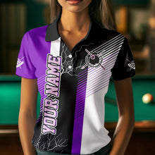 Load image into Gallery viewer, Personalized Black Purple Billiard Polo &amp; 1/4 Zip For Women Custom 8 Ball Pool Billiard Team Jersey TDM3690