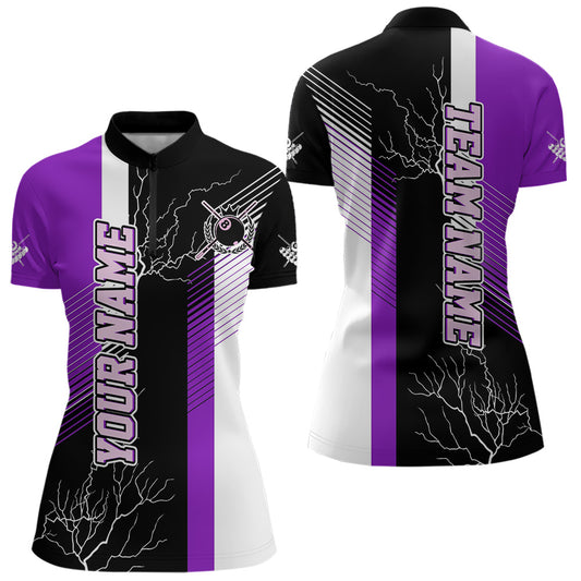 Personalized Black Purple Billiard Polo & 1/4 Zip For Women Custom 8 Ball Pool Billiard Team Jersey TDM3690