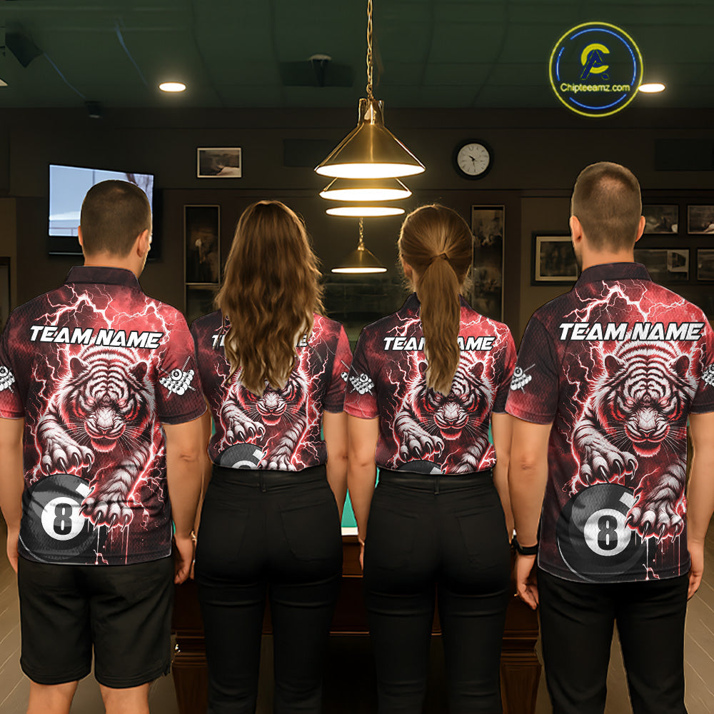 Red 8 Ball Thunder Lightning Tiger Billiard Shirt For Women Custom Pool Team Jersey Polo, 1/4 Zip TDM6037