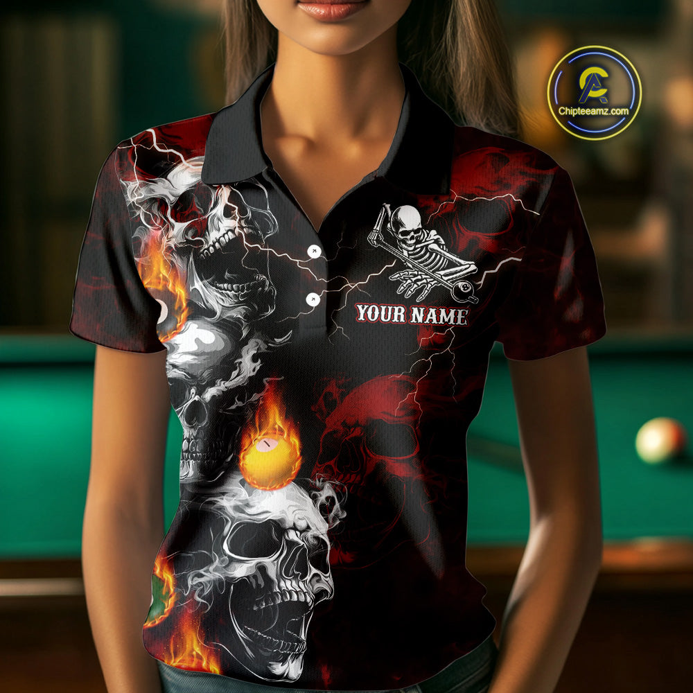 Personalized Red Smoke Skull Billiard Shirts For Women Custom Grim Reaper Billiard Jerseys TDM3869