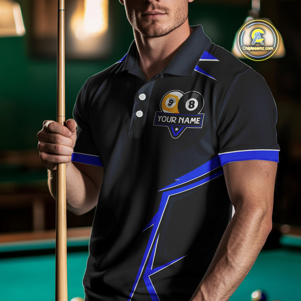 Billiard Jersey For Men Custom Polo & 1/4 Zip Billiard Team Shirt, 8 Ball & 9 Ball Pool Shirt|Blue TDM4329