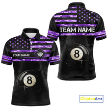 Load image into Gallery viewer, Customized Retro 8 Ball Pool Purple Camo US Flag Billiard Shirt For Men, Patriotic Billiard Jersey TDM4331