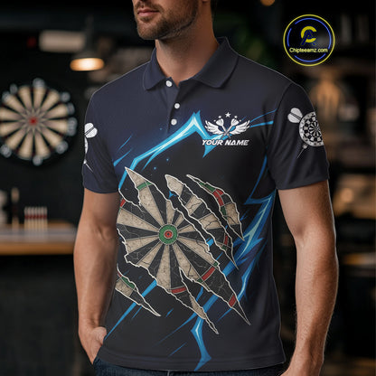 Personalized Thunder Lightning Dark Navy Darts Shirt For Men Custom Funny Darts Team Jerseys TDM4336