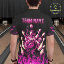 Load image into Gallery viewer, Pink Flaming American Flag Skull Bowling Shirt For Men Custom Fire Bowling Team Jersey TDM4751