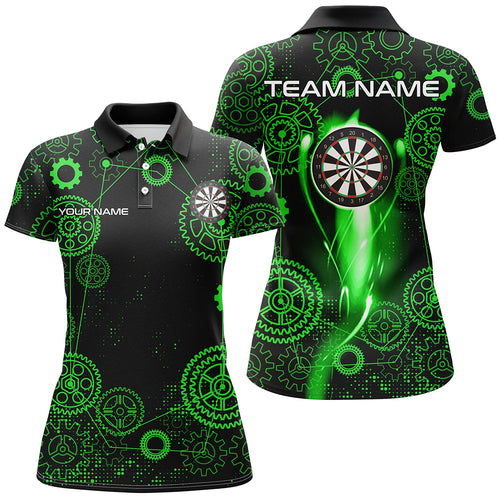 Green Darts Gearwheel Pattern Custom Dart Shirts For Women, Dart Jerseys Darts League Team Uniform TDM3187