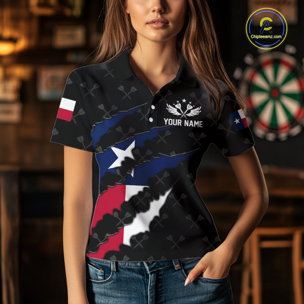 Personalized Texas Flag Darts Pattern Polo & 1/4 Zip For Women Custom Texas Darts Team Jerseys TDM5418