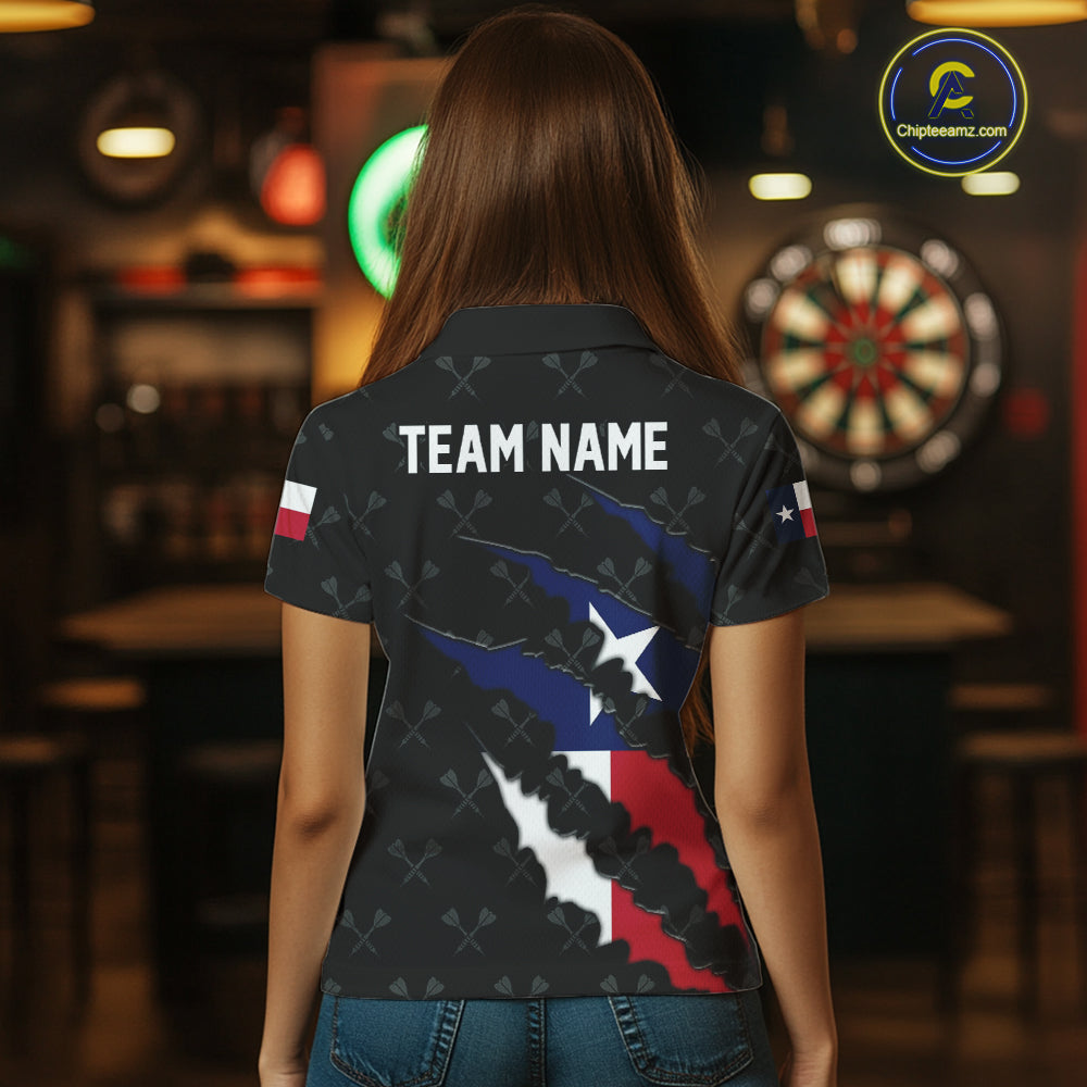 Personalized Texas Flag Darts Pattern Polo & 1/4 Zip For Women Custom Texas Darts Team Jerseys TDM5418
