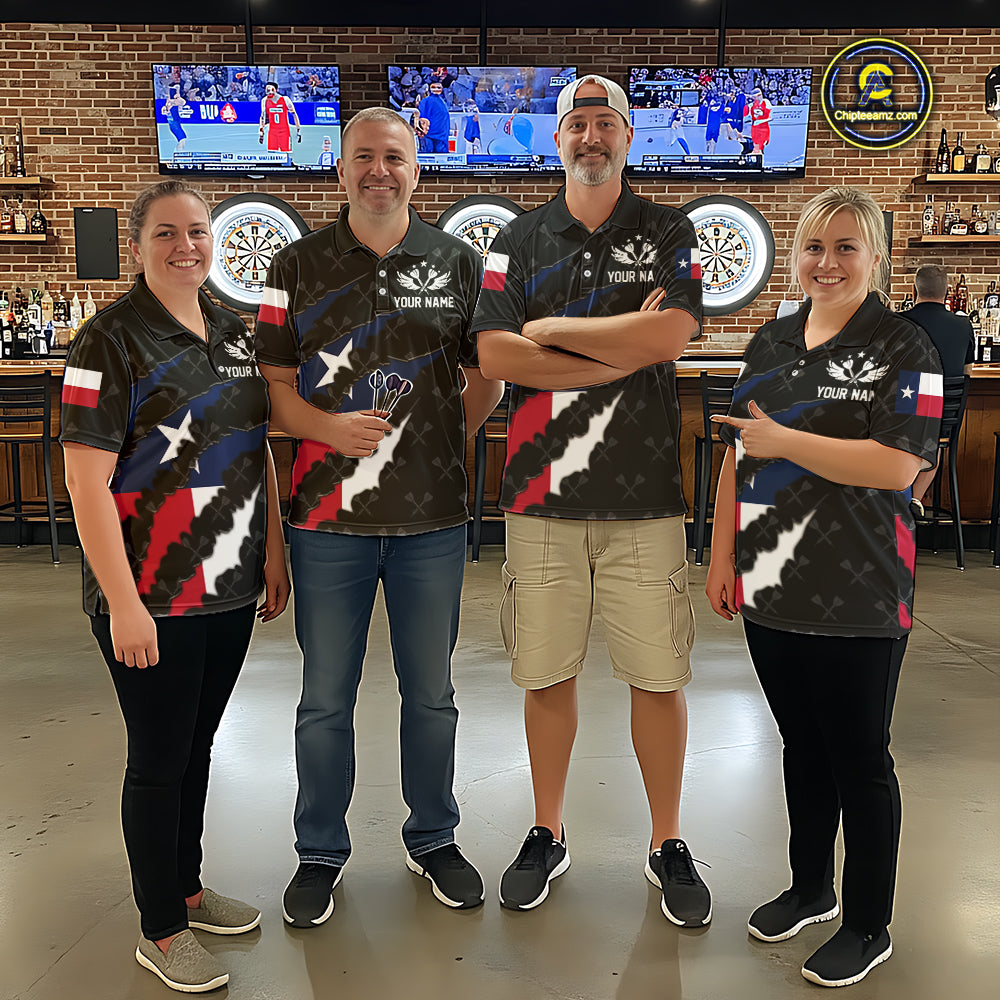 Personalized Texas Flag Darts Pattern Polo & 1/4 Zip For Women Custom Texas Darts Team Jerseys TDM5418