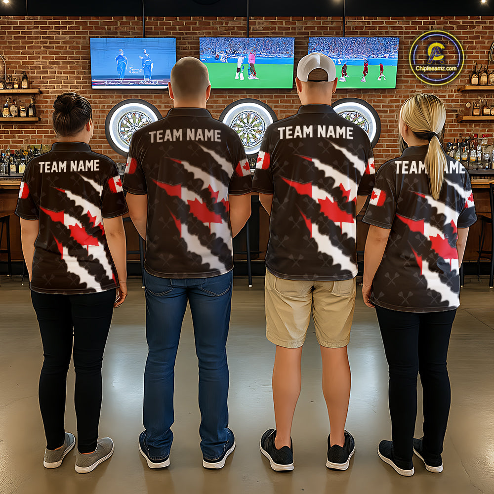 Personalized Canada Flag Darts Pattern Polo & 1/4 Zip For Women Custom Canadian Darts Team Jerseys TDM5419