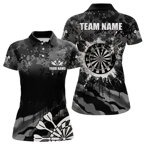 Black Grey Grunge Camo Darts Shirt For Women Custom Dart Jersey Pocket Option TDM3539