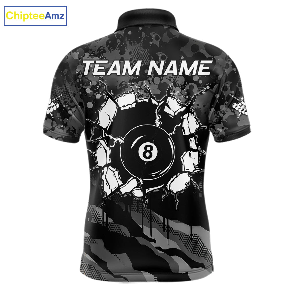 Personalized Grunge Camo Billiard Shirts For Men, 8 Ball Pool Team Jersey Polo & 1/4 Zip TDM5903