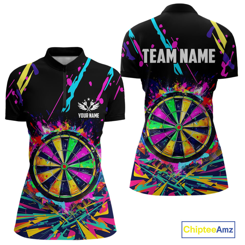 Colorful Neon Darts Shirts For Women Custom Darts Jerseys Polo & 1/4 Zip, Darts Team Shirt TDM3878