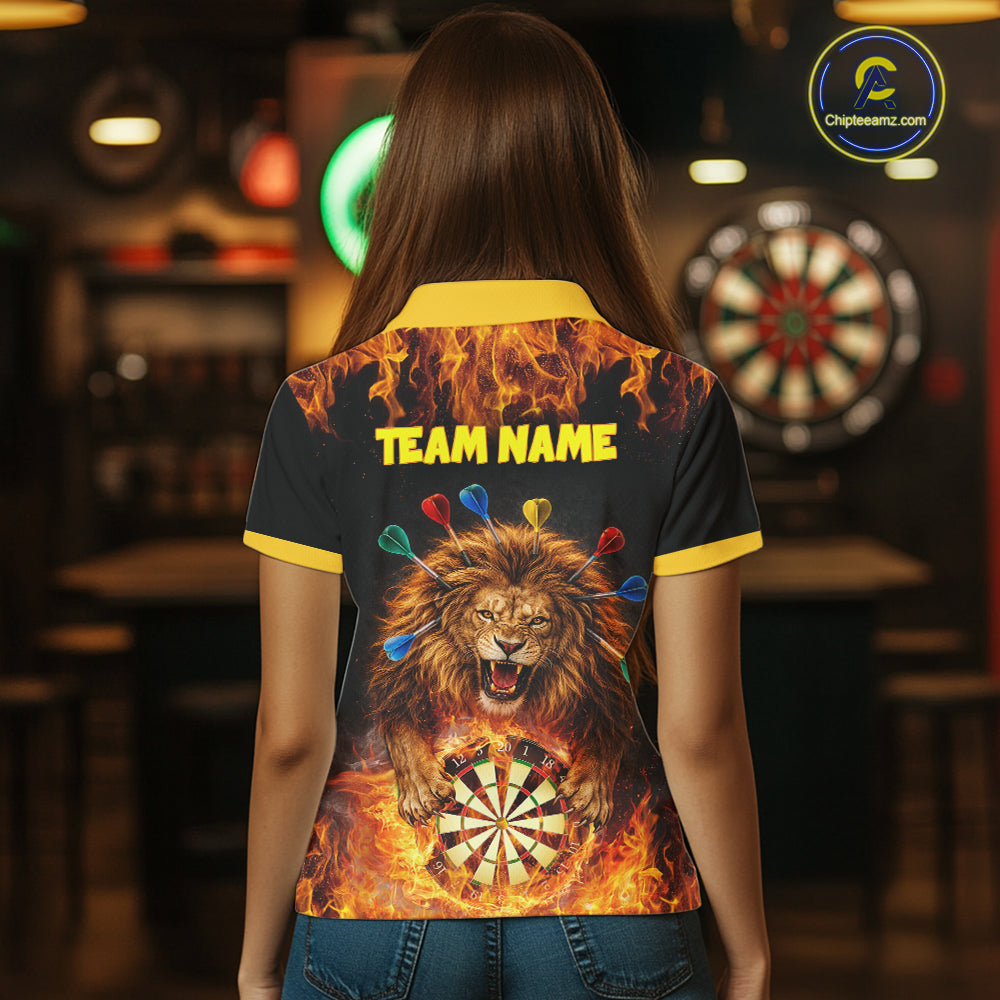 Personalized Fire Flame Lion Darts Shirt For Women Custom Darts Jersey Team Polo & Quarter Zip TDM6311