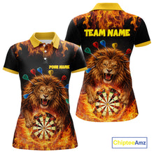 Load image into Gallery viewer, Personalized Fire Flame Lion Darts Shirt For Women Custom Darts Jersey Team Polo &amp; Quarter Zip TDM6311