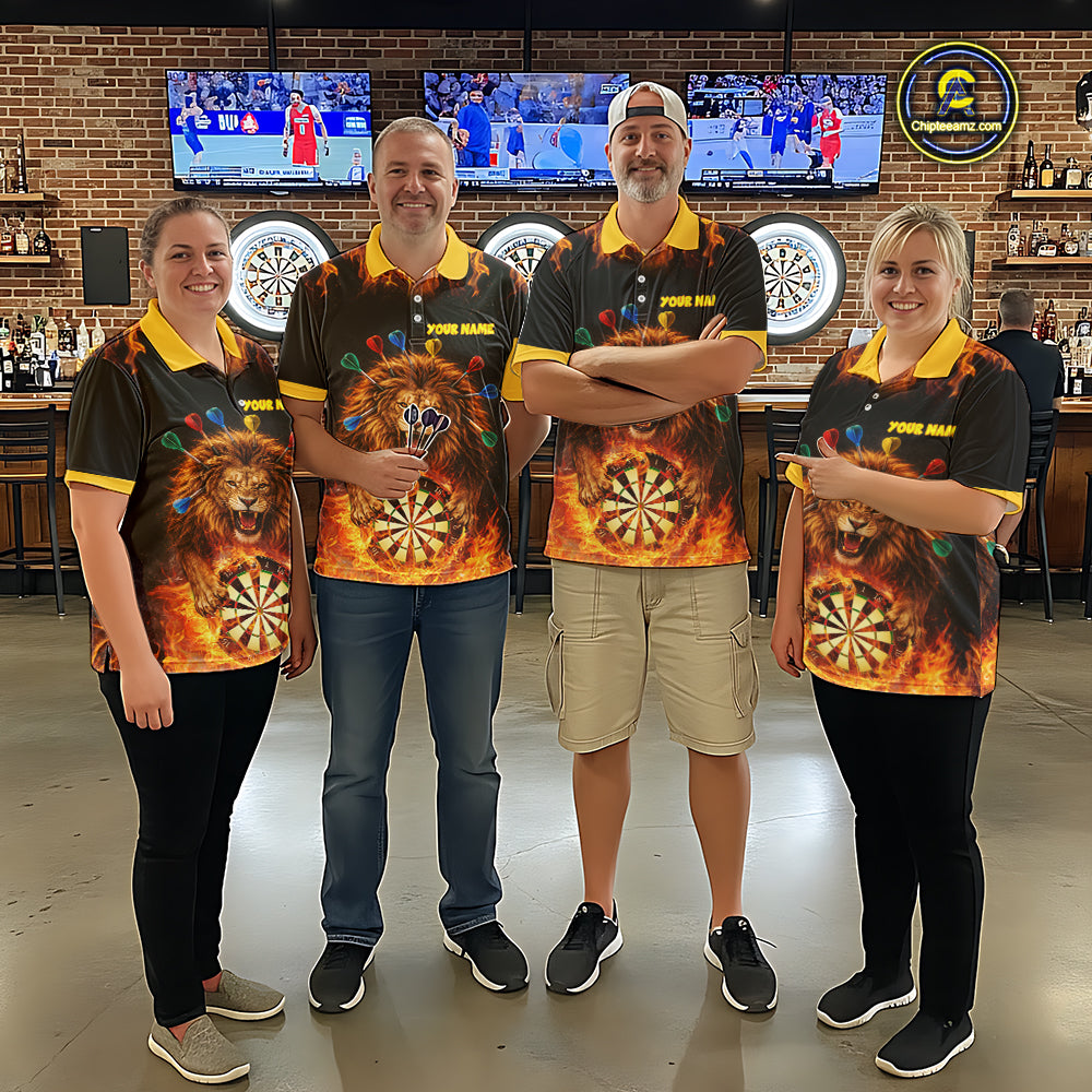 Personalized Fire Flame Lion Darts Shirt For Women Custom Darts Jersey Team Polo & Quarter Zip TDM6311