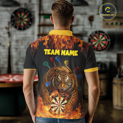 Personalized Fire Flame Tiger Darts Shirt For Men Custom Darts Jersey Team Polo & Quarter Zip TDM6312