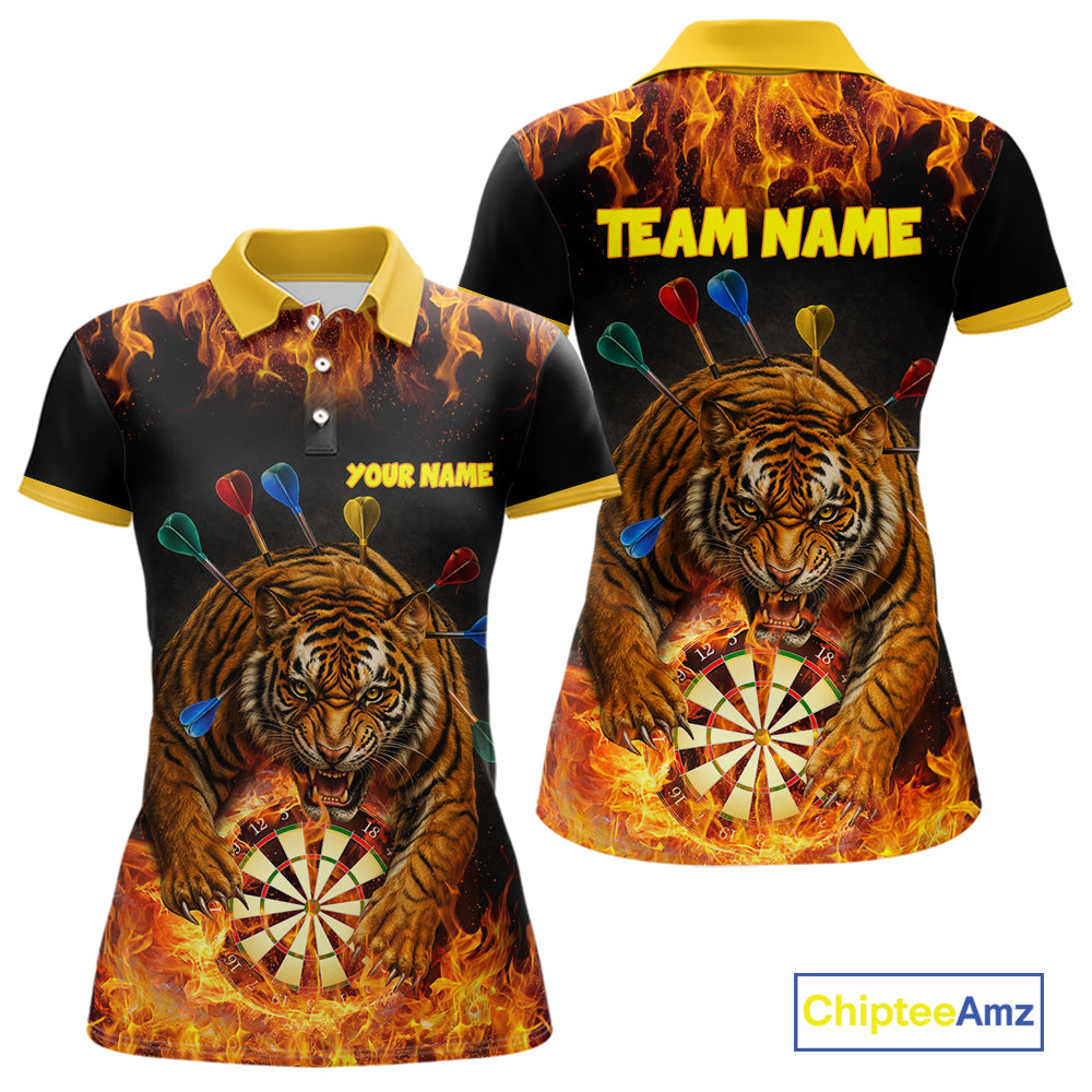Personalized Fire Flame Tiger Darts Shirt For Women Custom Darts Jersey Team Polo & Quarter Zip TDM6312