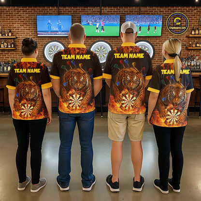 Personalized Fire Flame Tiger Darts Shirt For Men Custom Darts Jersey Team Polo & Quarter Zip TDM6312