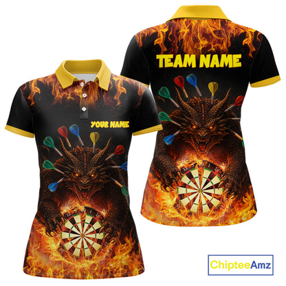 Personalized Dragon Flame Lion Darts Shirt For Women Custom Darts Jersey Team Polo & Quarter Zip TDM6313