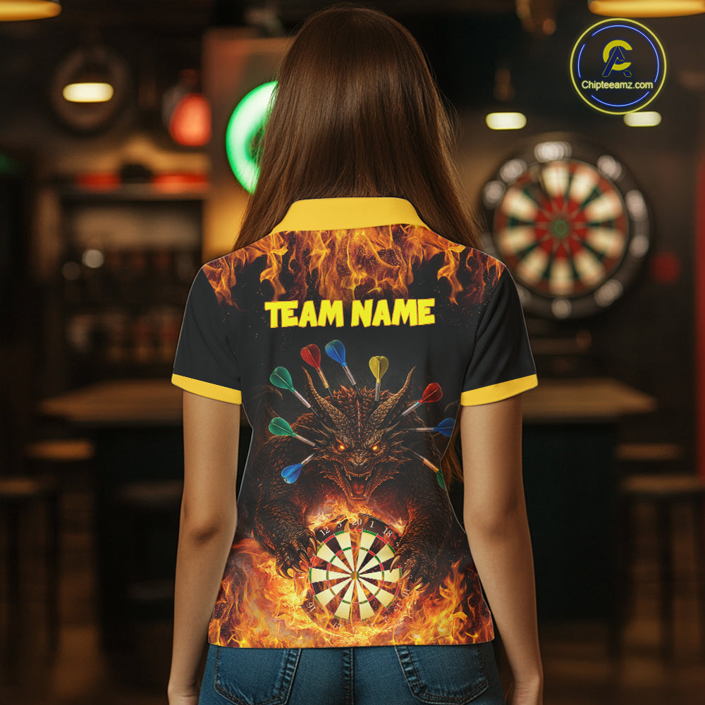 Personalized Dragon Flame Lion Darts Shirt For Women Custom Darts Jersey Team Polo & Quarter Zip TDM6313