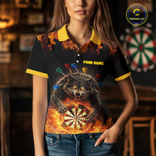 Load image into Gallery viewer, Personalized Fire Flame Wolf Darts Shirt For Women Custom Darts Jersey Team Polo &amp; Quarter Zip TDM6314
