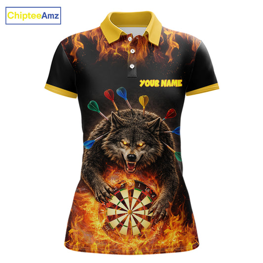 Personalized Fire Flame Wolf Darts Shirt For Women Custom Darts Jersey Team Polo & Quarter Zip TDM6314